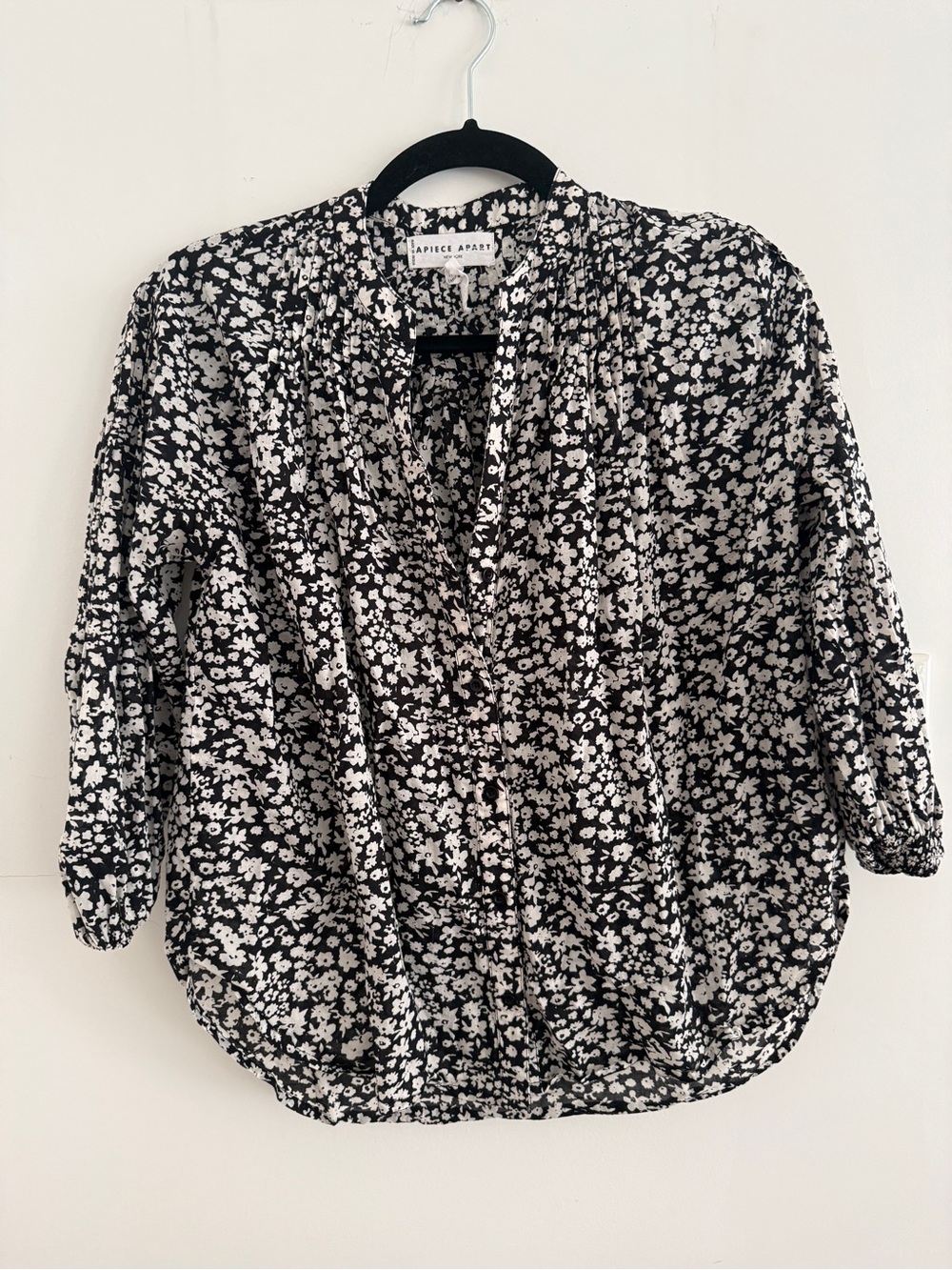 Apiece Apart Black and White Floral Blouse